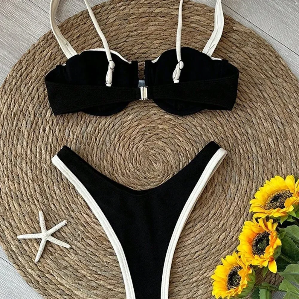 Black Sexy Women's Patchwork Bikini Set